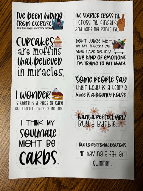 Funny Dieting Sticker Sheet #1