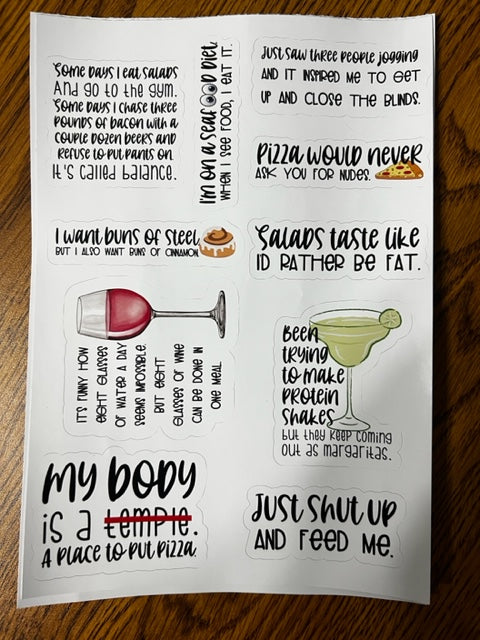 Funny Dieting Sticker Sheet #2